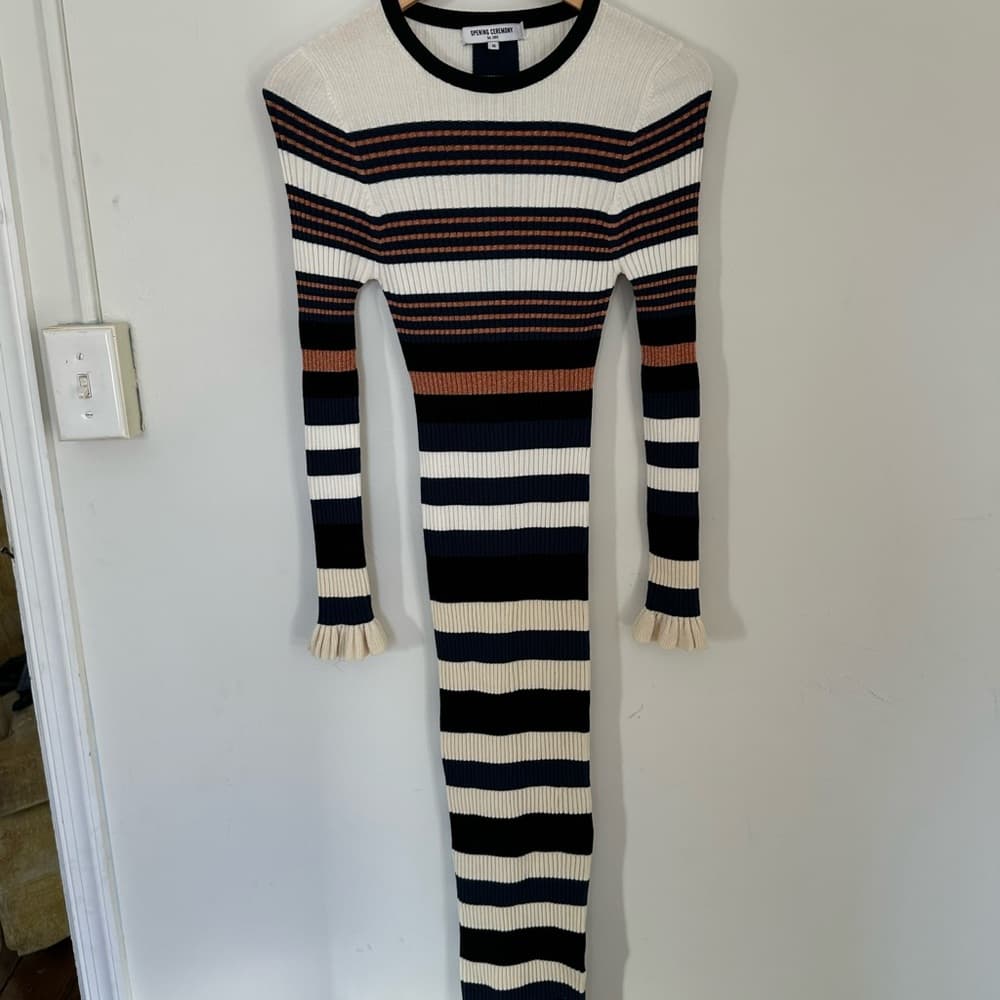 Opening Ceremony long sleeve striped midi dress Harvest white - Thumbnail 2