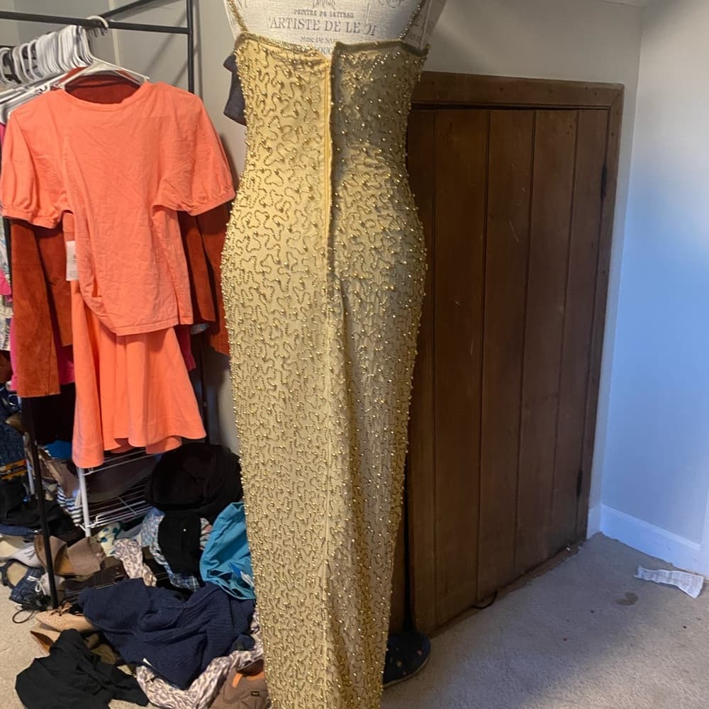 Scala maxi silk hand beaded gown gold small - Thumbnail 2
