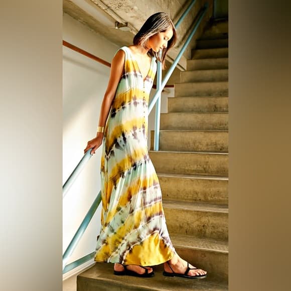 Young Fabulous and Broke Raquel tie dye maxi dress Olive Harmony Wash - Thumbnail 5