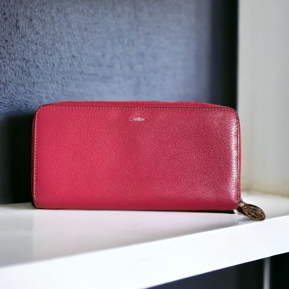 Cartier zip around long wallet red silver leather - Thumbnail 11