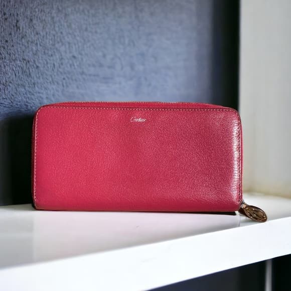 Cartier zip around long wallet red silver leather - Thumbnail 12