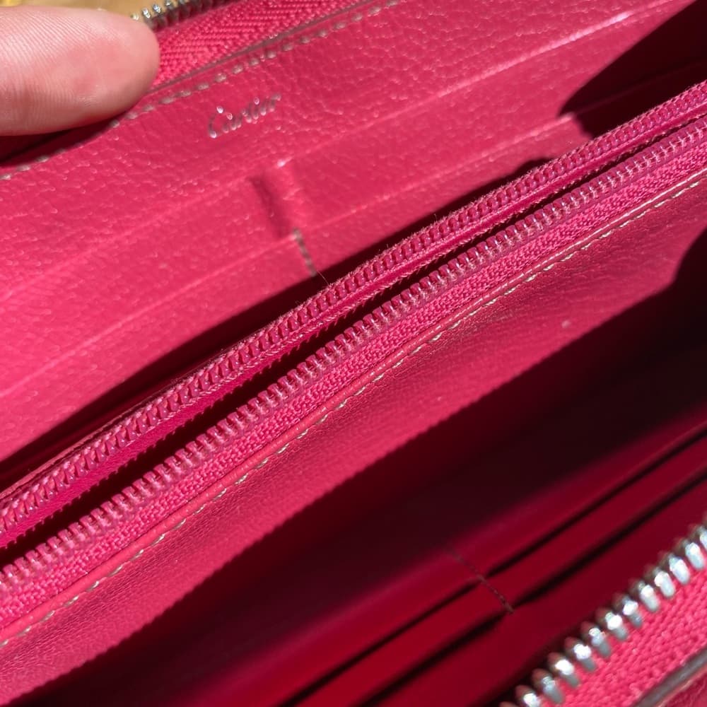 Cartier zip around long wallet red silver leather - Thumbnail 4