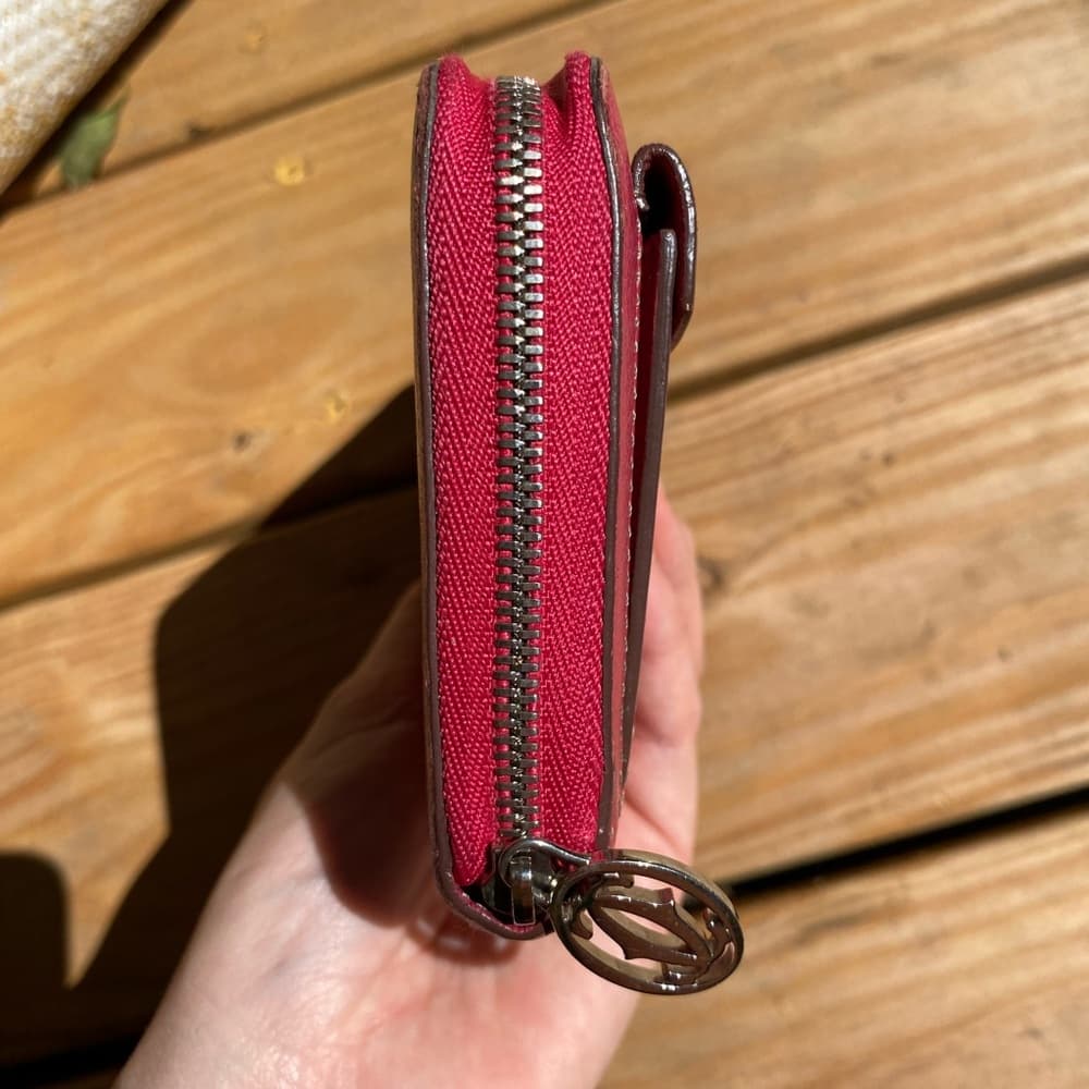 Cartier zip around long wallet red silver leather - Thumbnail 9