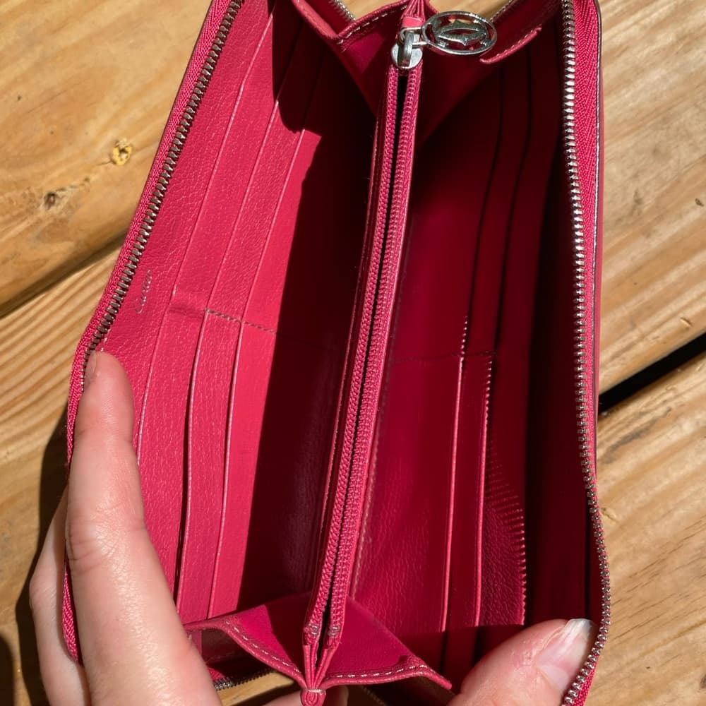Cartier zip around long wallet red silver leather - Thumbnail 6
