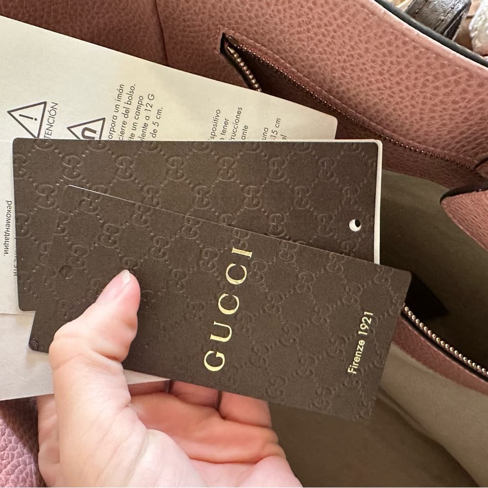 Gucci Swing Medium Pebbled Leather Tote Bag taupe pink - Thumbnail 8