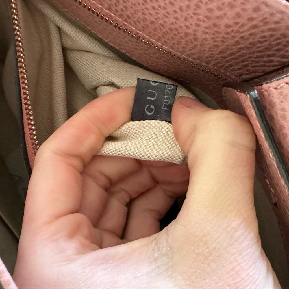 Gucci Swing Medium Pebbled Leather Tote Bag taupe pink - Thumbnail 10