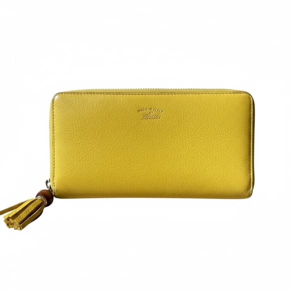 Authentic Gucci Bamboo collection long zip around wallet yellow - Thumbnail 11