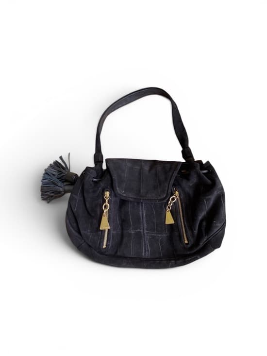 See by Chloe Cherry two way Suede shoulder bag black gold alligator - Thumbnail 9