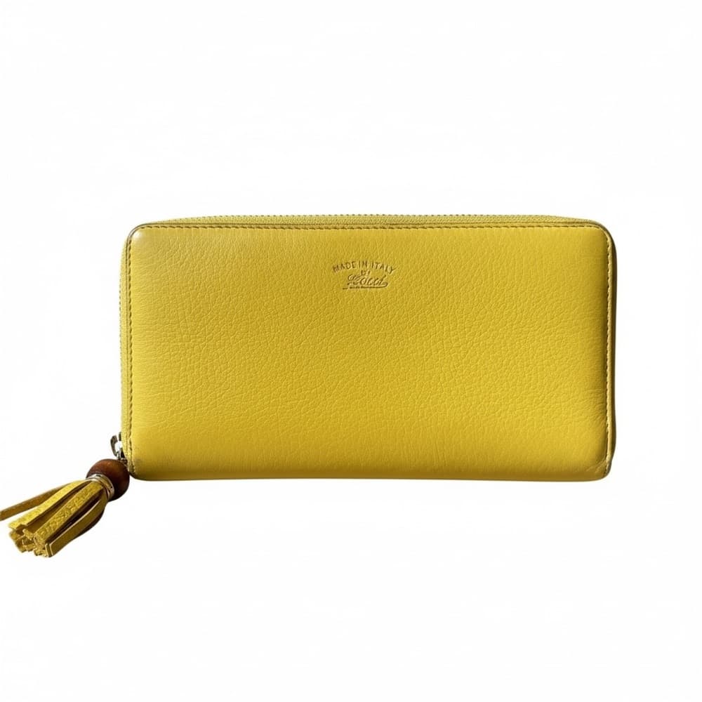 Authentic Gucci Bamboo collection long zip around wallet yellow - Thumbnail 10