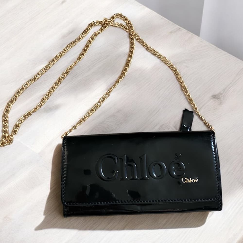 Chloe Eclipse black patent leather wallet on chain gold crossbody - Thumbnail 9