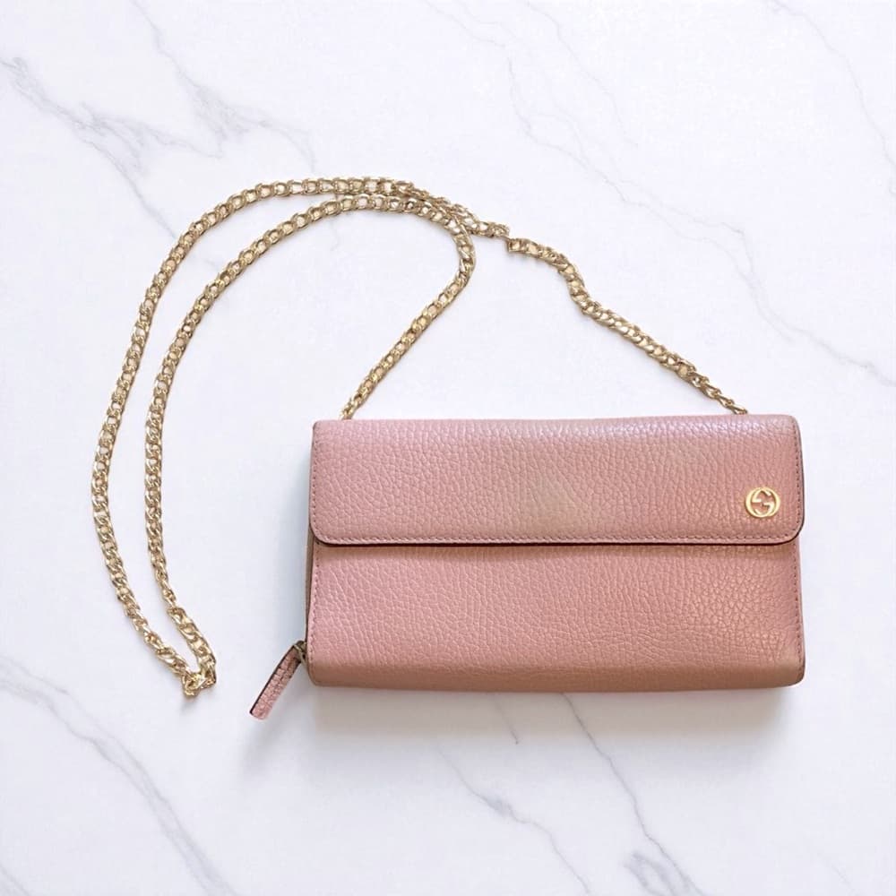 Gucci Betty leather GG logo wallet on chain crossbody pink gold - Thumbnail 10