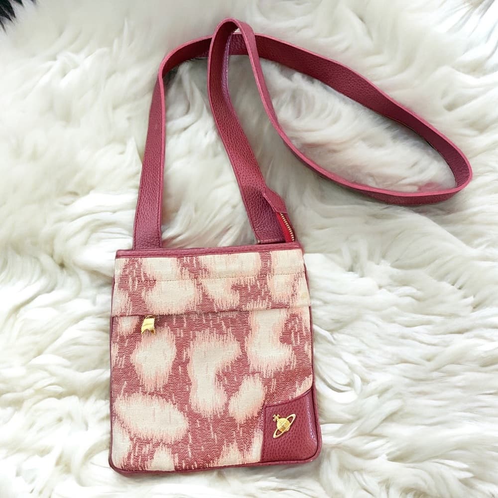 Vivienne Westwood leopard canvas leather crossbody bag pink gold - Thumbnail 13