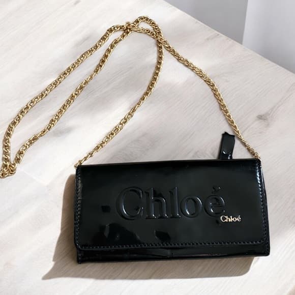 Chloe Eclipse black patent leather wallet on chain gold crossbody - Thumbnail 10