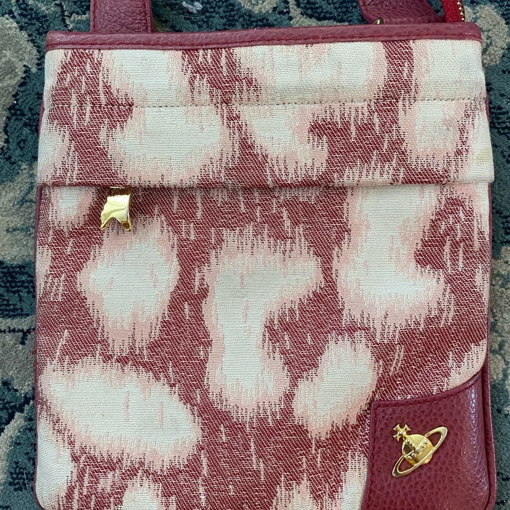 Vivienne Westwood leopard canvas leather crossbody bag pink gold