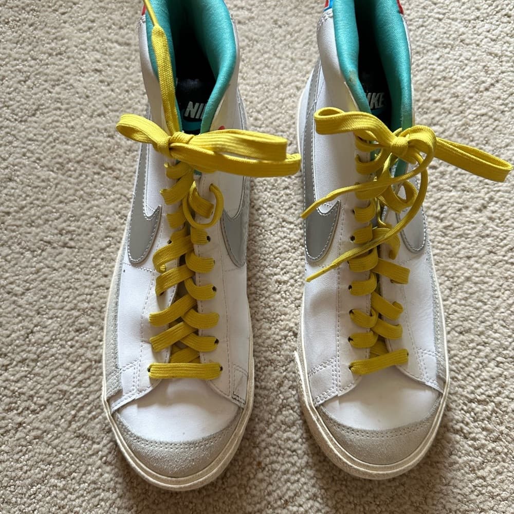Nike Blazer Mid '77 Big Kids' Shoes White/Vivid Sulfur/Washed Teal/ Silver - Thumbnail 3