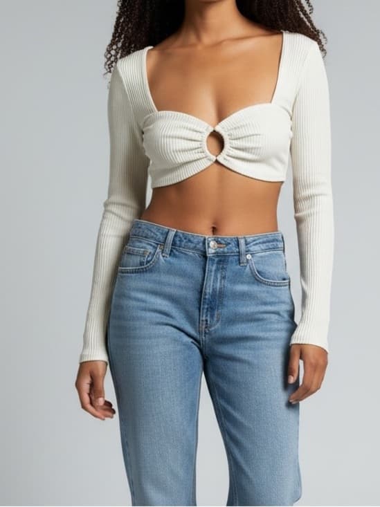 NWOT L*Space long sleeve ribbed crop top cream - Thumbnail 5