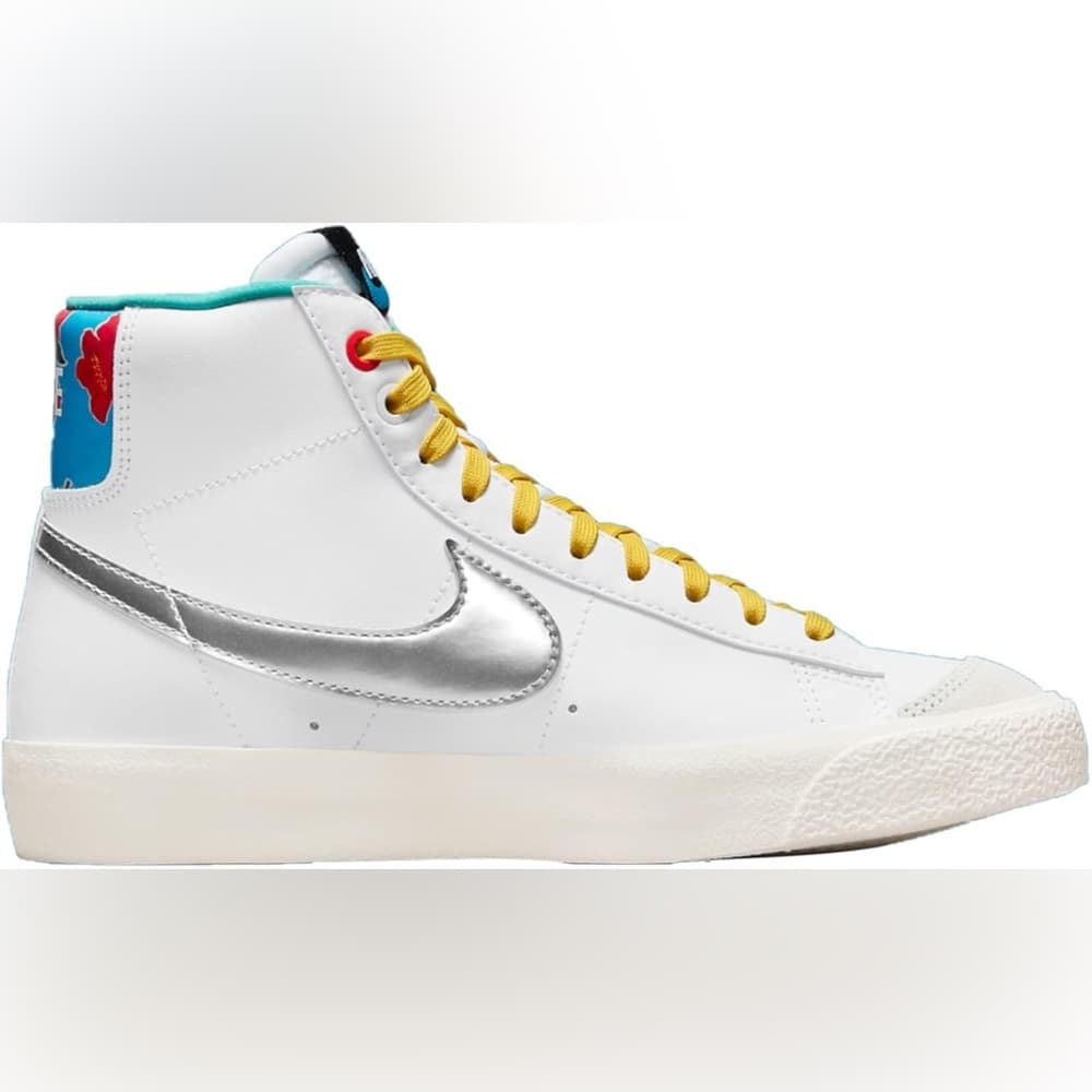 Nike Blazer Mid '77 Big Kids' Shoes White/Vivid Sulfur/Washed Teal/ Silver