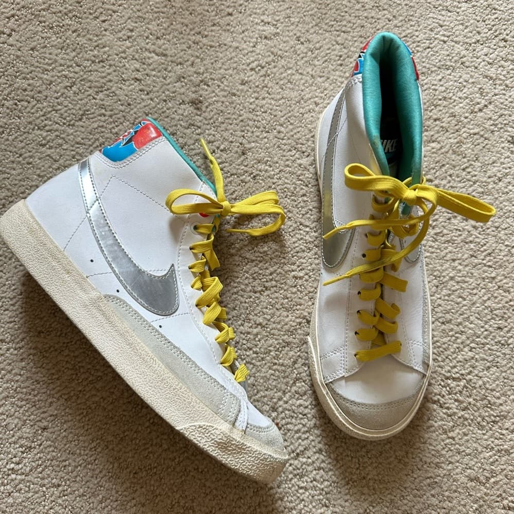 Nike Blazer Mid '77 Big Kids' Shoes White/Vivid Sulfur/Washed Teal/ Silver - Thumbnail 2