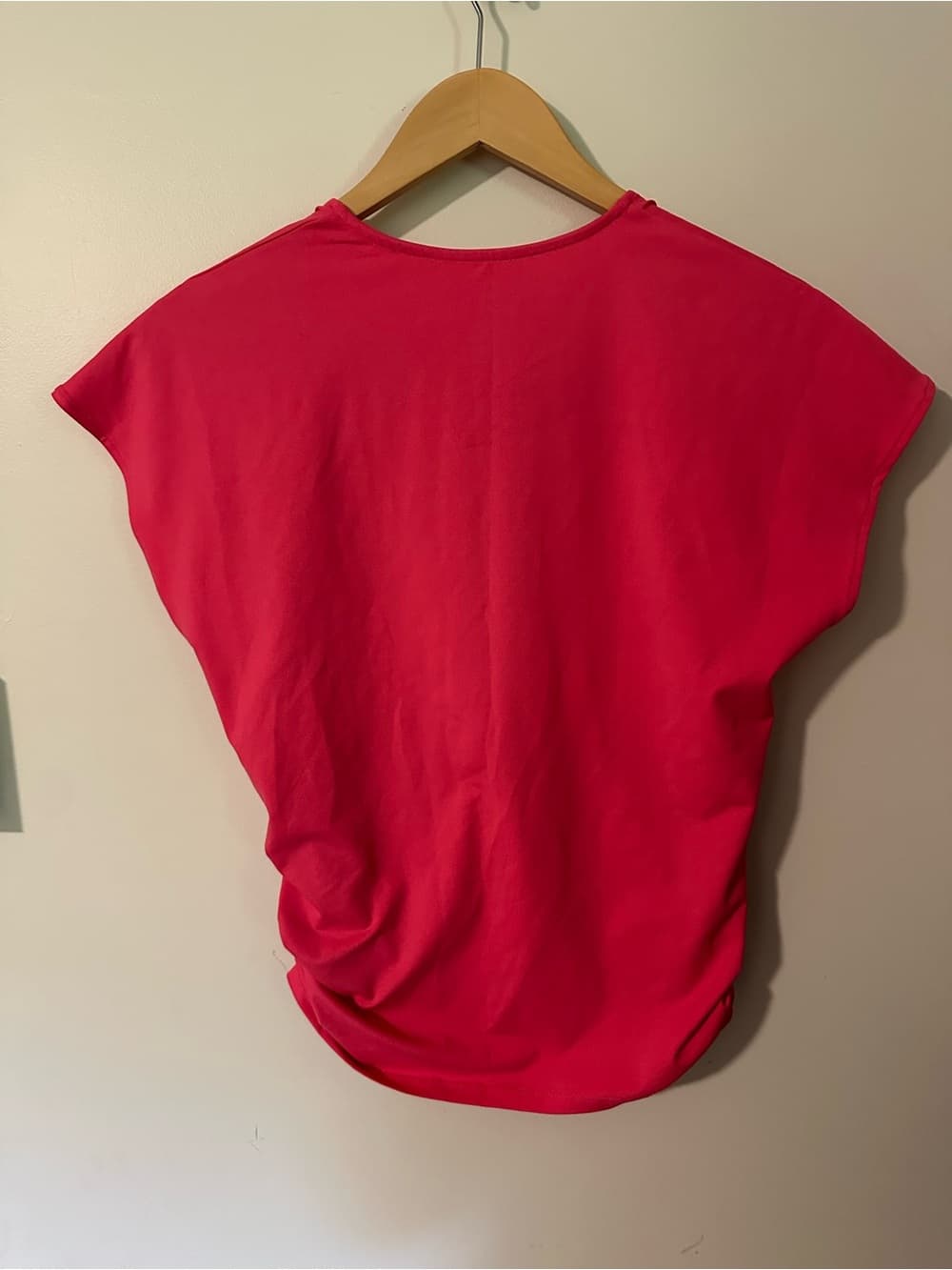 NWOT Halara V Neck Cap Sleeve Crossover Ruched Solid Work Blouse pink - Thumbnail 3