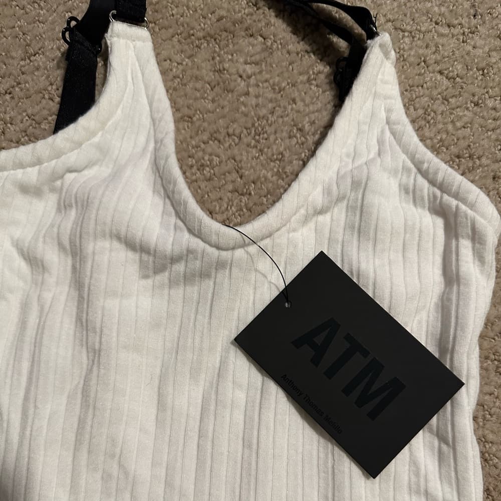 NWT ATM ANTHONY THOMAS MELILLO Micro Modal Crossback Bodysuit Size XS White - Thumbnail 2