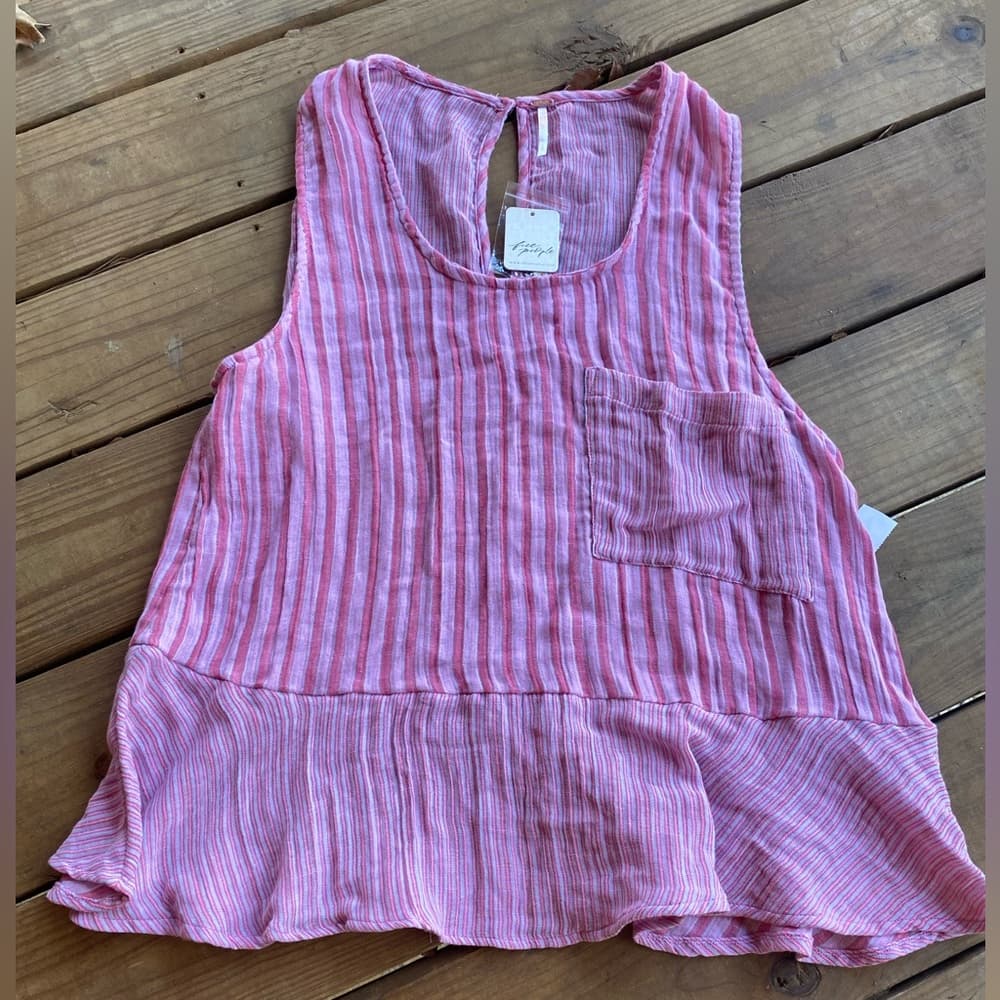 NWT Free People Annabelle striped top strawberry combo - Thumbnail 2