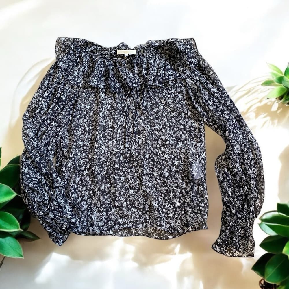 Love Shack Fancy star print 100% silk blouse black - Thumbnail 2