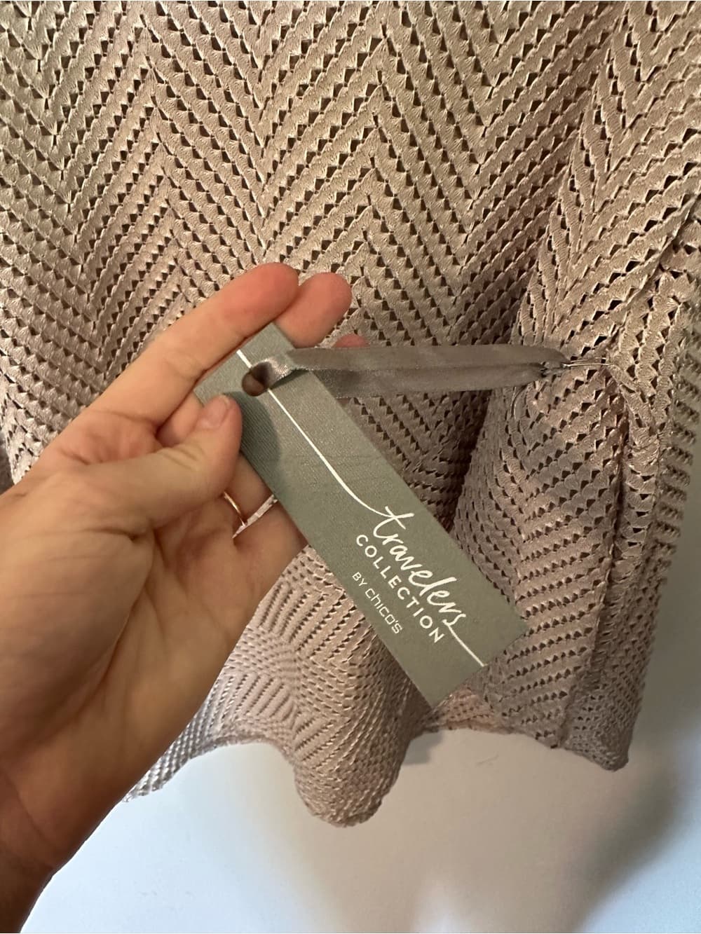 NWT Chico’s Travelers chevron knit blouse beige - Thumbnail 3