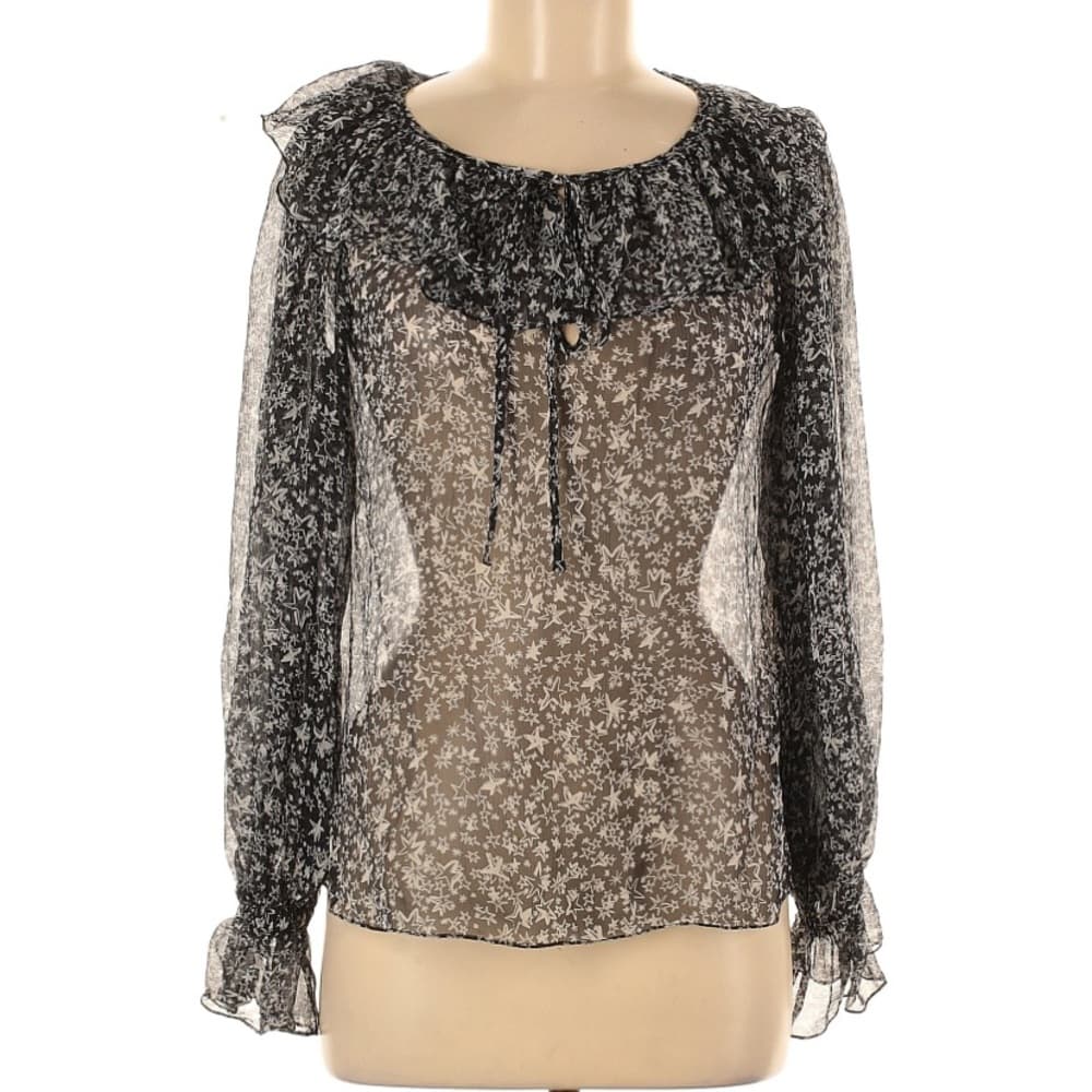 Love Shack Fancy star print 100% silk blouse black