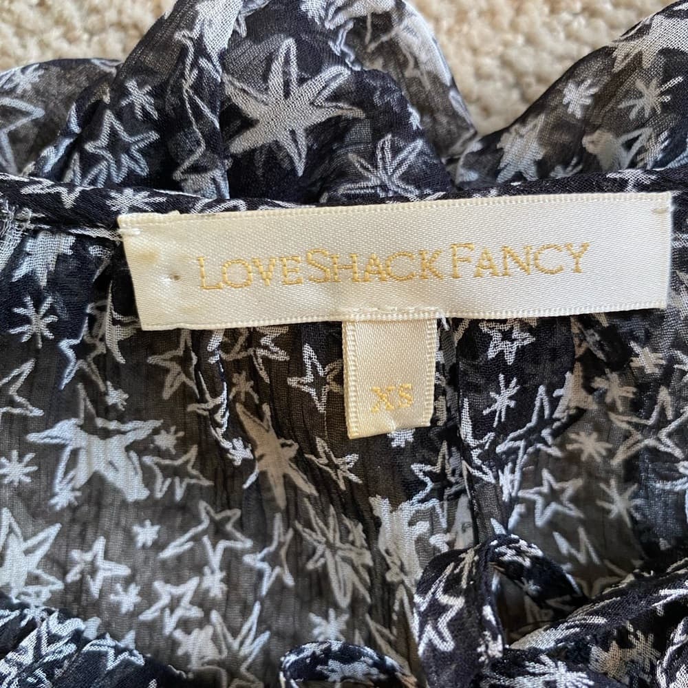 Love Shack Fancy star print 100% silk blouse black - Thumbnail 4