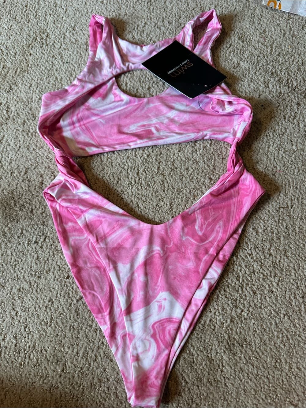 NWT Naked Wardrobe Swim monokini pink white extra small - Thumbnail 5