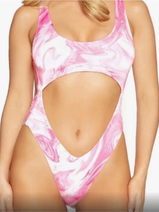 NWT Naked Wardrobe Swim monokini pink white extra small - Thumbnail 7