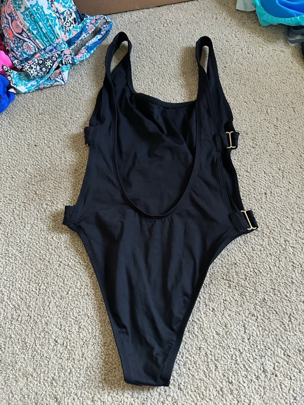NWOT L*Space Mayra side cutout one piece swimsuit black gold - Thumbnail 2