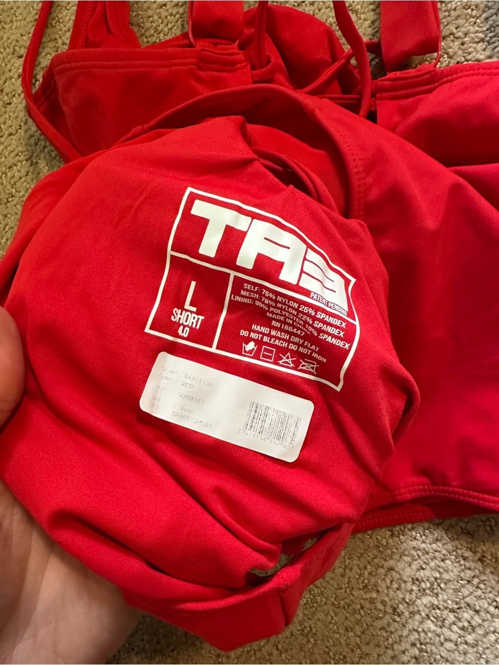 NWOT TA3 Squarey one piece swimsuit red large short - Thumbnail 3