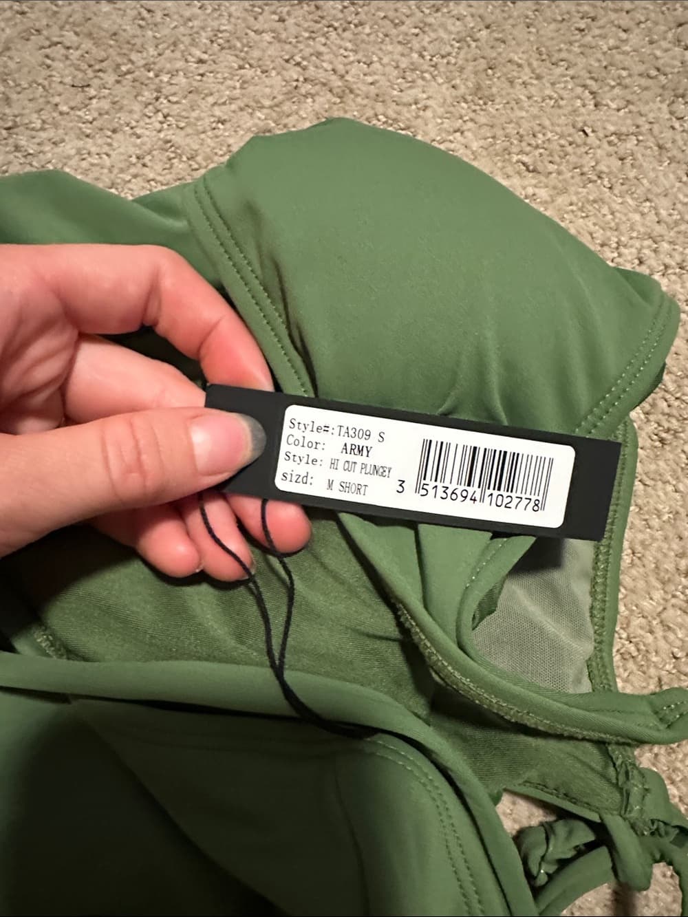 NWT TA3 Hi Cut Plungey one piece swimsuit Army Green medium short - Thumbnail 3