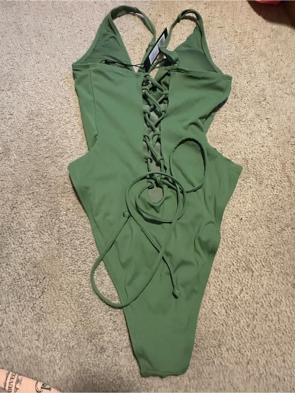 NWT TA3 Hi Cut Plungey one piece swimsuit Army Green extra small regular - Thumbnail 2