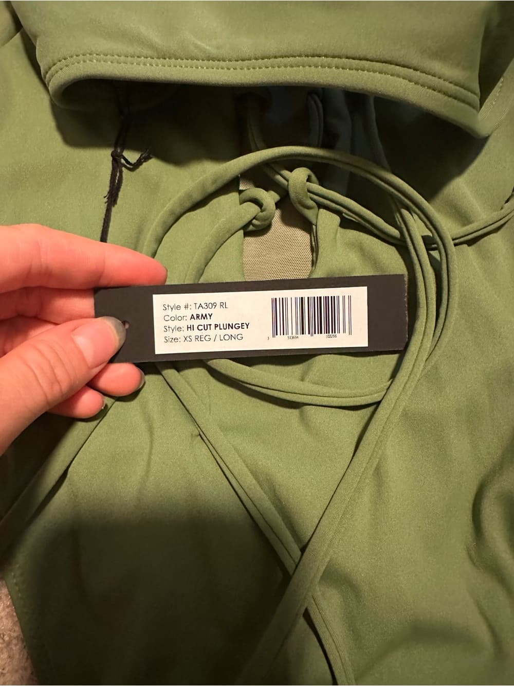 NWT TA3 Hi Cut Plungey one piece swimsuit Army Green extra small regular - Thumbnail 3