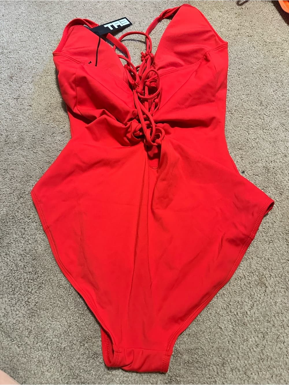 NWT TA3 Plungey one piece swimsuit red medium short - Thumbnail 2