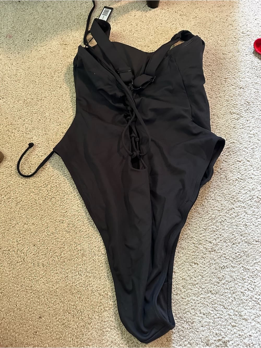 NWT TA3 Squarey hi cut one piece swimsuit black large regular - Thumbnail 2