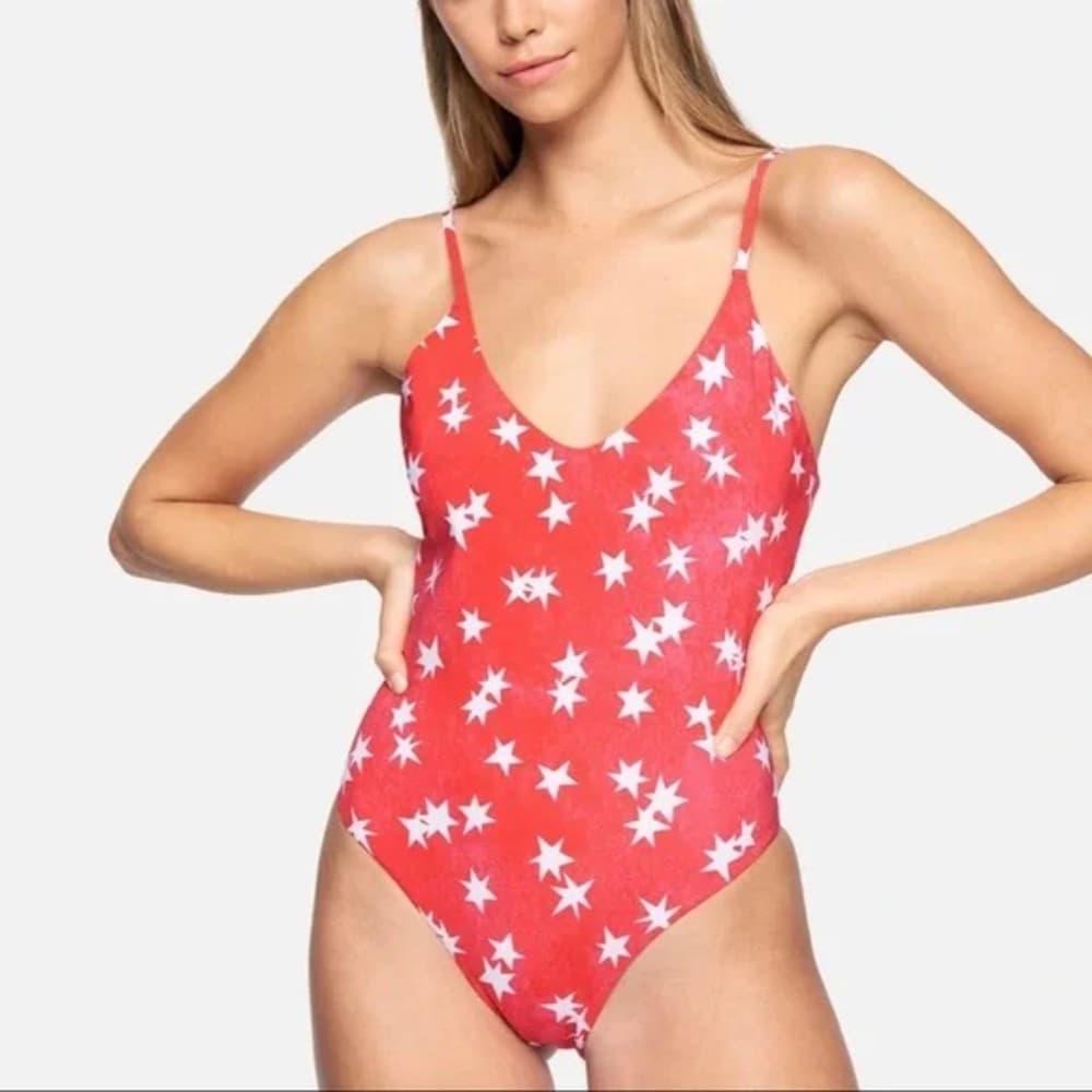 NWT Hurley star spangled one piece swimsuit red xs - Thumbnail 4