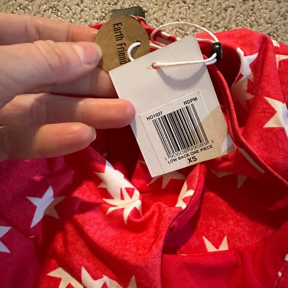 NWT Hurley star spangled one piece swimsuit red xs - Thumbnail 2