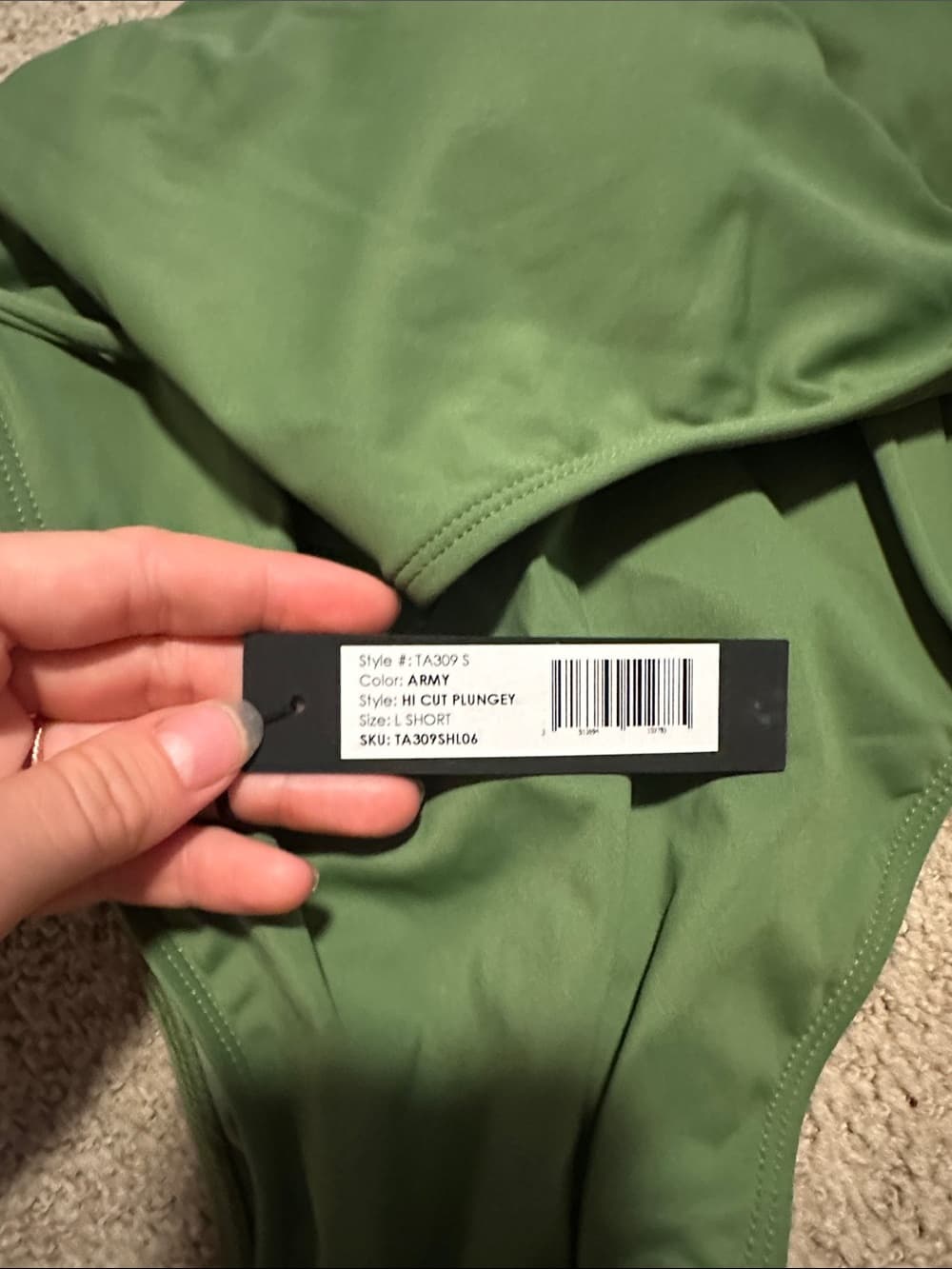 NWT TA3 Hi Cut Plungey 3.0 one piece swimsuit Army Green large short - Thumbnail 3