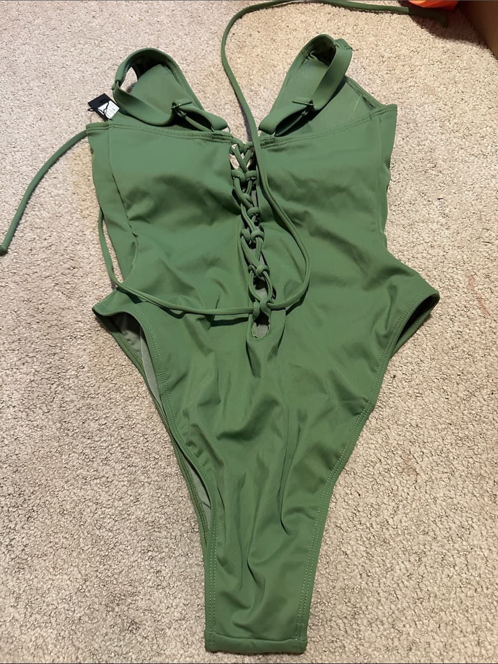 NWT TA3 Hi Cut Plungey 3.0 one piece swimsuit Army Green large short - Thumbnail 2