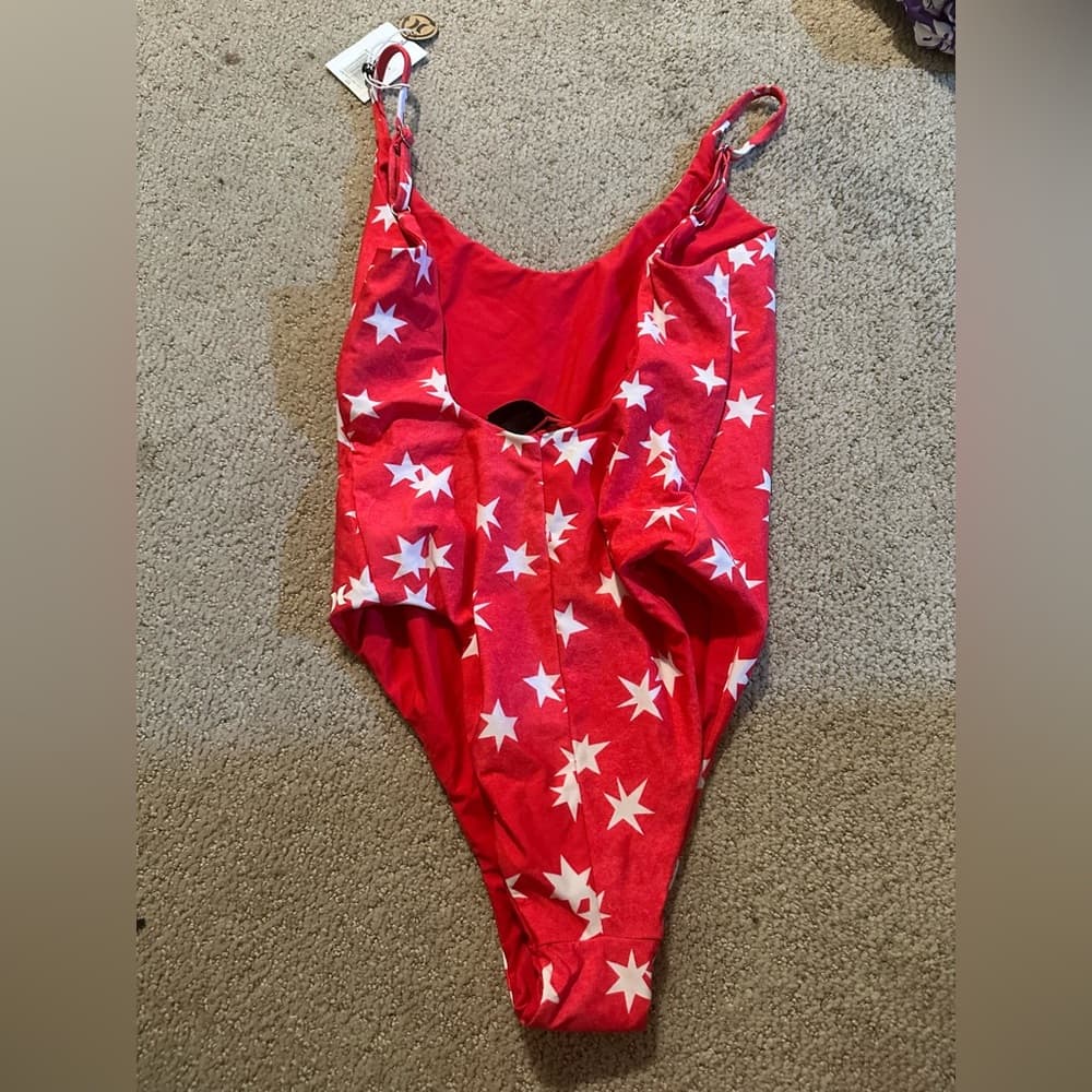 NWT Hurley star spangled one piece swimsuit red xs - Thumbnail 3