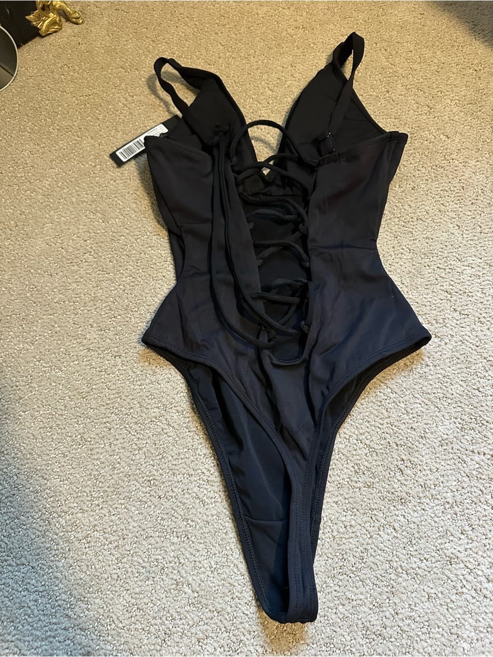 NWT TA3 Plungey Thong one piece swimsuit black small - Thumbnail 2