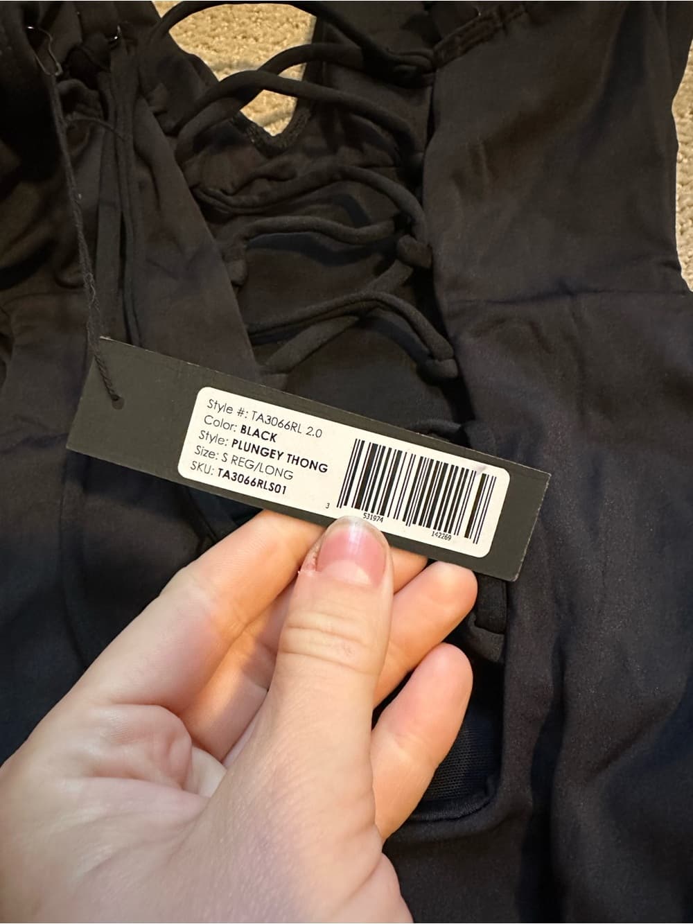 NWT TA3 Plungey Thong one piece swimsuit black small - Thumbnail 3