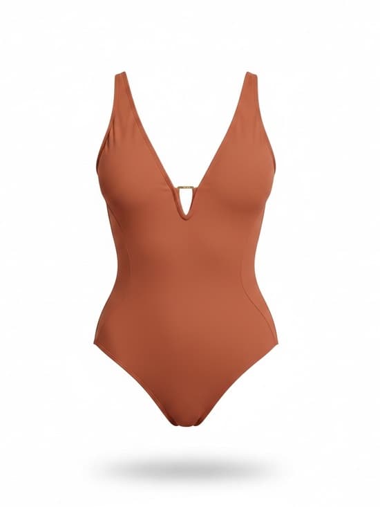 NWOT TA3 Plungey Triangle one piece swimsuit Baked Clay extra small - Thumbnail 5