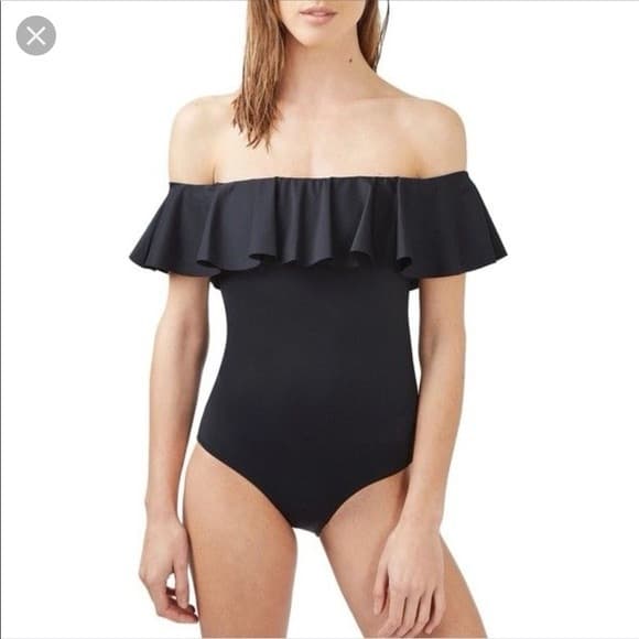 Topshop ruffle shoulder one piece swimsuit black - Thumbnail 5