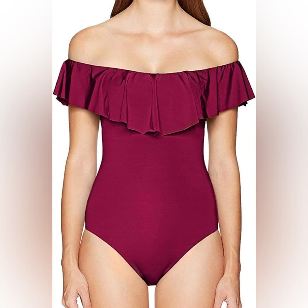 Trina Turk off shoulder one piece swimsuit merlot - Thumbnail 5