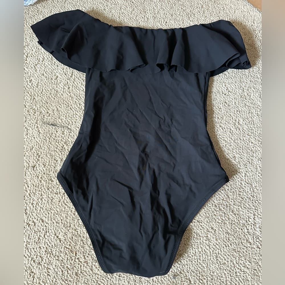 Topshop ruffle shoulder one piece swimsuit black - Thumbnail 2
