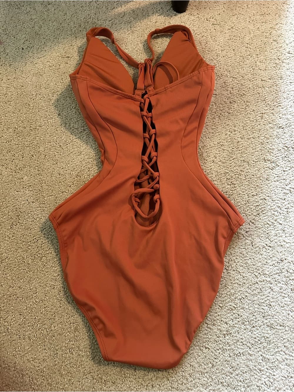 NWOT TA3 Plungey Triangle one piece swimsuit Baked Clay extra small - Thumbnail 2